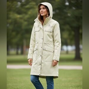The North Face Women’s Long Hooded Rain Jacket XS Cream Floral-Lined Waterproof